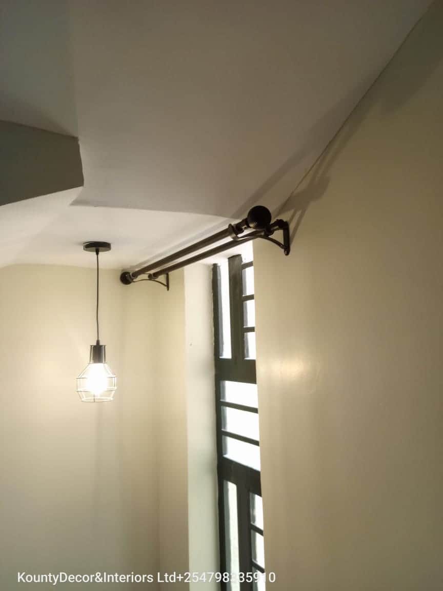 Contemporary living space with decorative curtains